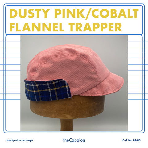 Dusty Pink & Cobalt Flannel Trapper Cap