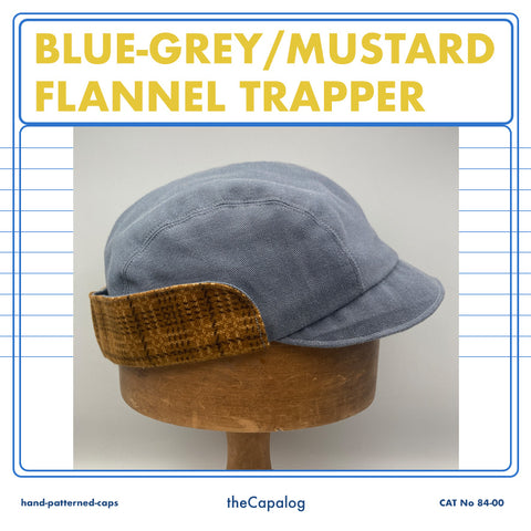 Blue-Grey & Mustard Flannel Trapper Cap