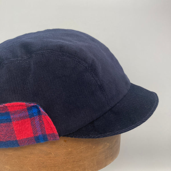 Navy & Red Flannel Trapper Cap