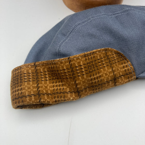 Blue-Grey & Mustard Flannel Trapper Cap