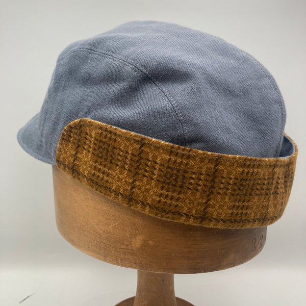 Blue-Grey & Mustard Flannel Trapper Cap