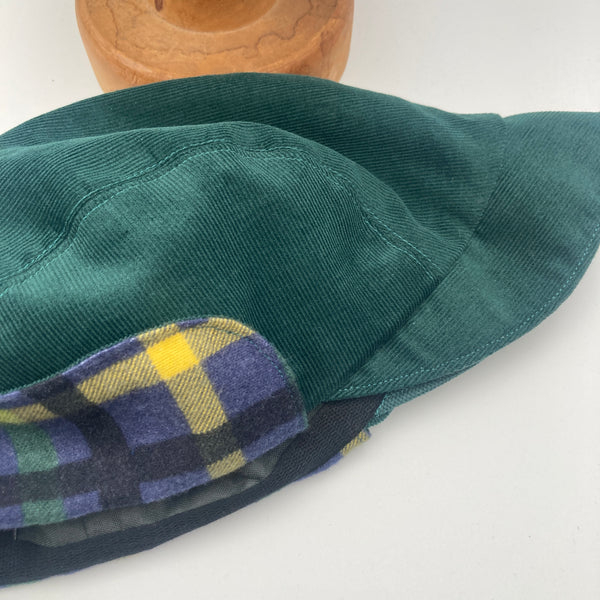 Teal & Yellow Flannel Trapper Cap