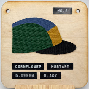 No.6: Cornflower Blue, Dark Green & Mustard Panel Cap