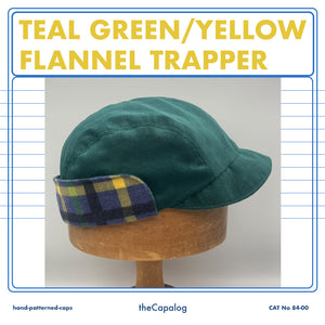 Teal & Yellow Flannel Trapper Cap