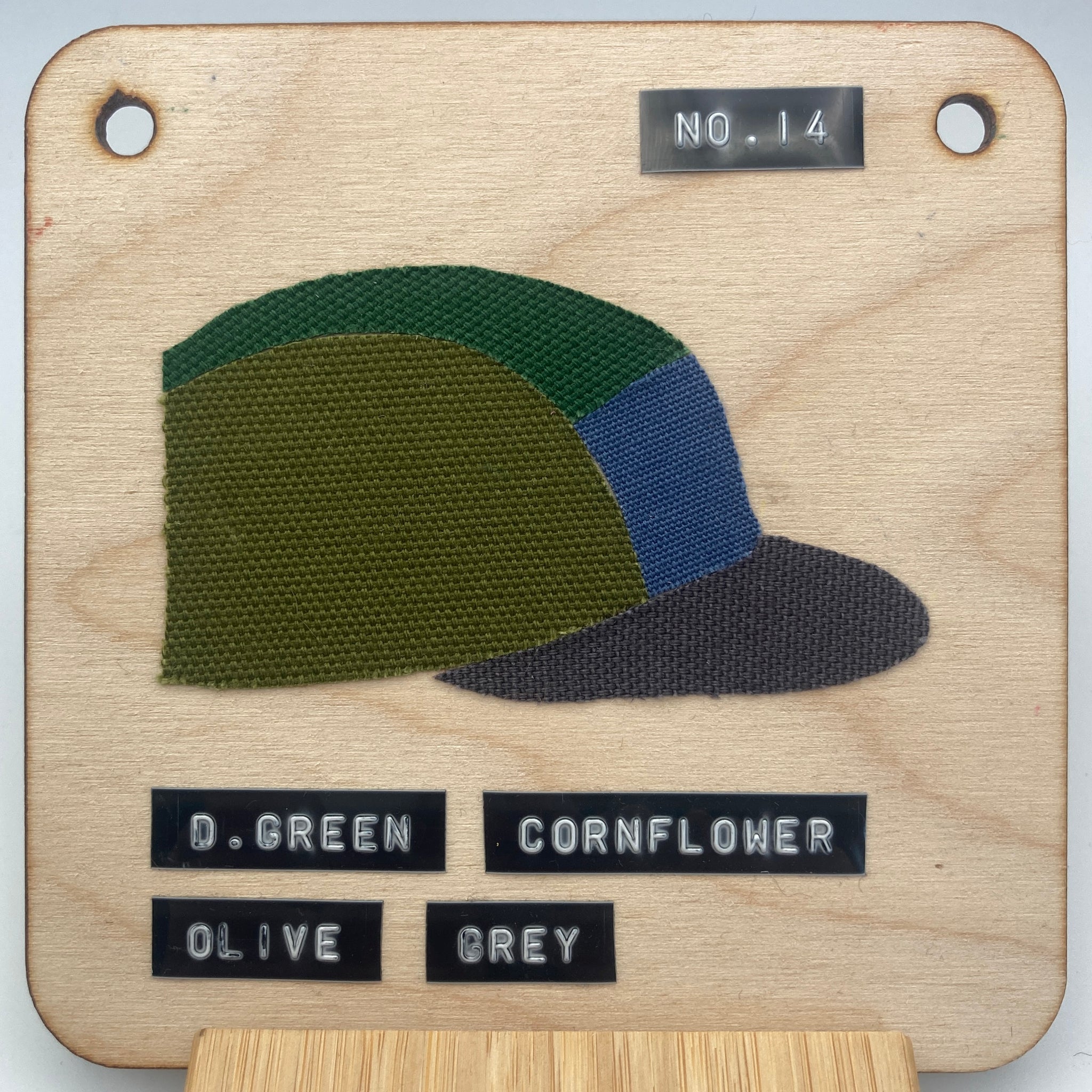 No 14 Dark Green, Cornflower Blue and Olive Panel Cap