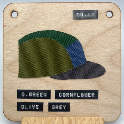 No 14 Dark Green, Cornflower Blue and Olive Panel Cap